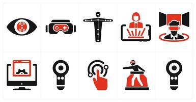 A set of 10 Virtual Reality icons as smart lenses, vr gaming, motion tracking vector