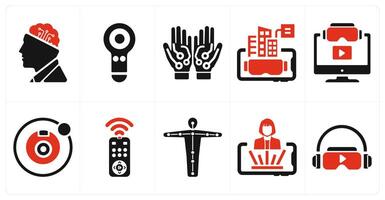 A set of 10 Virtual Reality icons as artificial intelligence, controller, wired gloves vector
