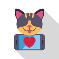 Cute cat showing love reaction with smartphone, expressing affection in digital age vector