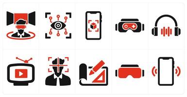A set of 10 Virtual Reality icons as vr simulator, eye tap, virtual presentation vector