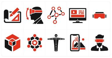 A set of 10 Virtual Reality icons as projection mapping, vr movements, interaction vector