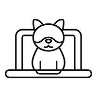 Cute raccoon using laptop, working remotely from home office vector