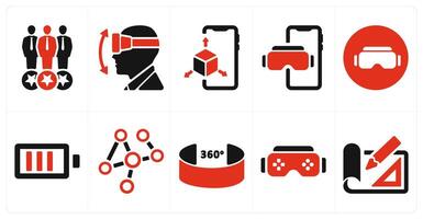 A set of 10 Virtual Reality icons as consumers, vr movements, 3d display vector