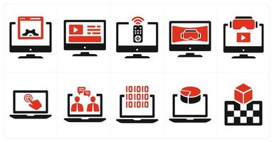 A set of 10 Virtual Reality icons as interface, content, control devices vector
