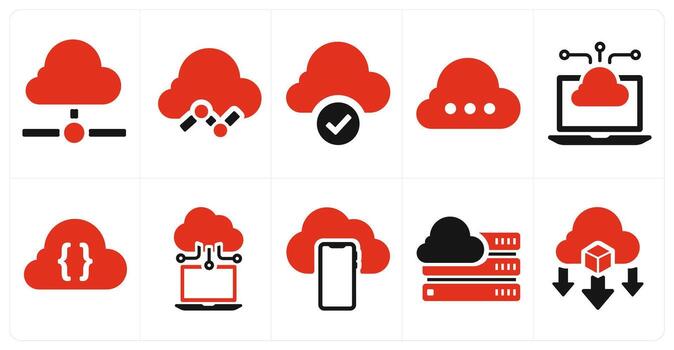 A set of 10 web marketing icons as cloud, cloud data, cloud server vector