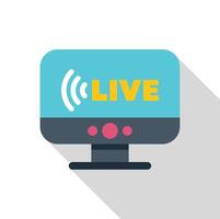 Live streaming video on desktop computer monitor with signal icon vector