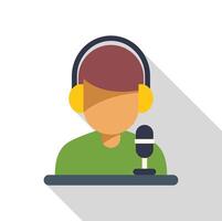 Radio host wearing headphones broadcasting in studio vector