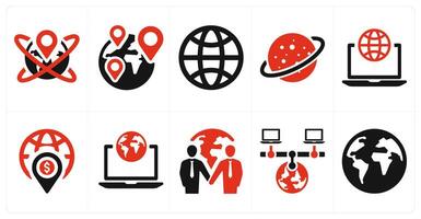 A set of 10 web marketing icons as global location, location, world vector