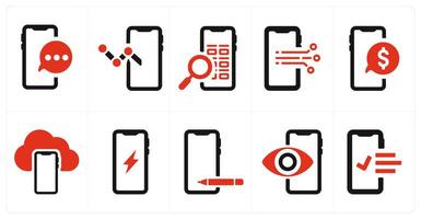 A set of 10 web marketing icons as mobile chat, mobile graph, mobile search vector