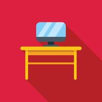 Modern office desk with computer monitor displaying important data on red background vector