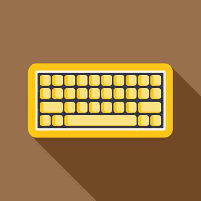 Yellow keyboard casting long shadow on brown background