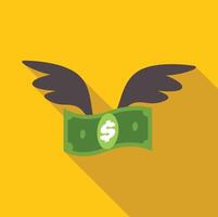 Dollar banknote flying away with wings, time is money concept vector