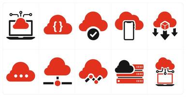 A set of 10 web marketing icons as cloud server, cloud database, cloud backup vector