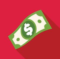 Green dollar bill waving on red background representing wealth and finance vector