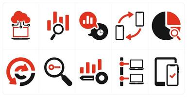A set of 10 web marketing icons as cloud database, data search, statistics vector