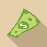 Green banknote falling down with dollar symbol on light brown background vector