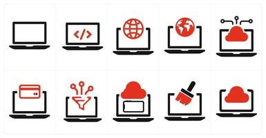 A set of 10 web marketing icons as laptop, programming, global network vector