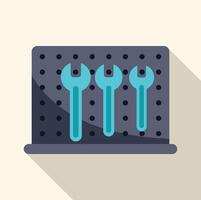 Wrenches hanging on a pegboard in workshop, organizing tools for efficiency vector
