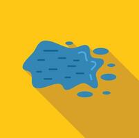 Blue liquid splashing with trail of droplets on yellow background vector
