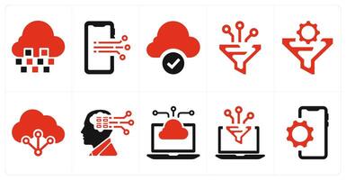 A set of 10 web marketing icons as cloud connection, mobile technology, cloud server vector