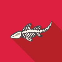 Fish skeleton representing extinct aquatic animal fossil on red background vector