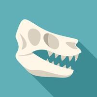 Dinosaur skull fossil showing sharp teeth on blue background vector