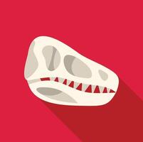 Dinosaur skull fossil exhibiting sharp teeth on red background vector