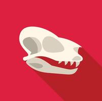 Dinosaur skull fossil showing sharp teeth on red background vector