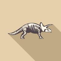 Triceratops skeleton standing in profile view with long shadow vector