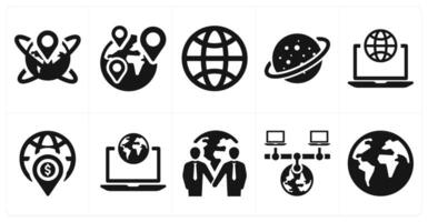 A set of 10 web marketing icons as global location, location, world vector