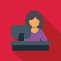 Woman working at computer in office, efficient and focused employee vector