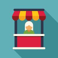 Street vendor working at kiosk selling products vector