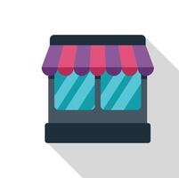 Store front with striped awning and large windows displaying products vector
