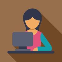 Office worker using desktop computer at desk vector