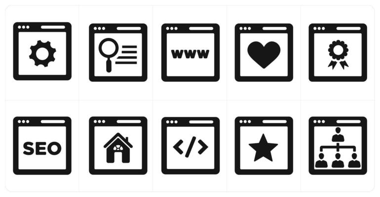 A set of 10 web marketing icons as seo optimization, search webpage, www