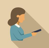 Businesswoman using remote control, side view, flat design with long shadow vector