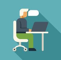 Office worker talking and working on laptop at desk vector