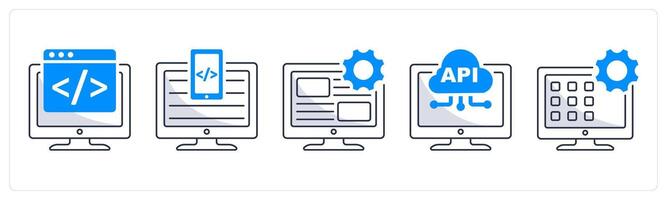 A set of 5 web design icons as web development, adaptive coding, user interface vector