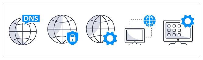 A set of 5 web design icons as dns, network protection, development vector