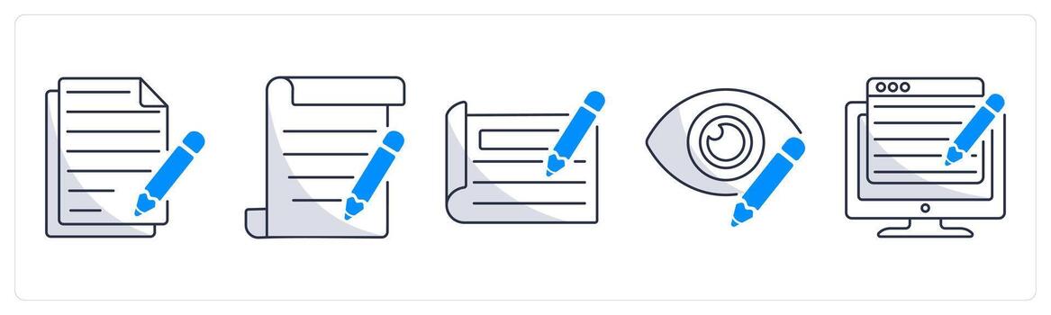 A set of 5 web design icons as copywriting, script, web blueprint vector