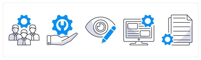 A set of 5 web design icons as development team, support vector