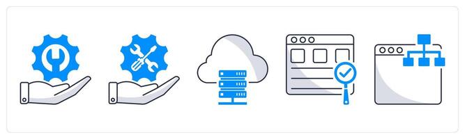 A set of 5 web design icons as support, maintenance, web hosting vector
