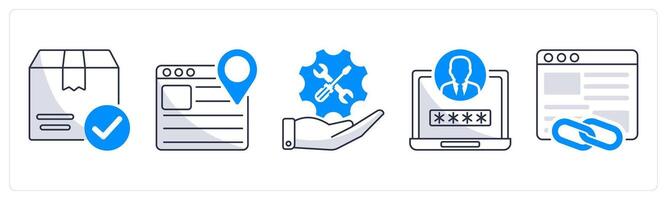 A set of 5 web design icons as package box, web navigation, maintenance vector