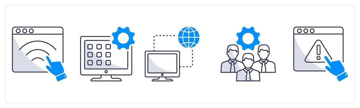 A set of 5 web design icons as web interaction, application, connection vector
