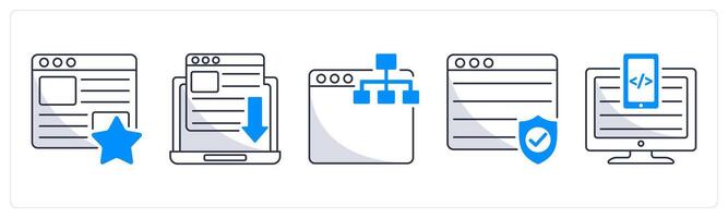 A set of 5 web design icons as favorite website, landing page, sitemap vector