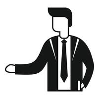 Businessman making inviting hand gesture in suit and tie vector