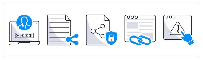 A set of 5 web design icons as admin login, file sharing, file sharing security vector