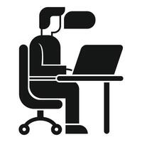 Office worker using laptop and talking, online business meeting icon, simple style vector