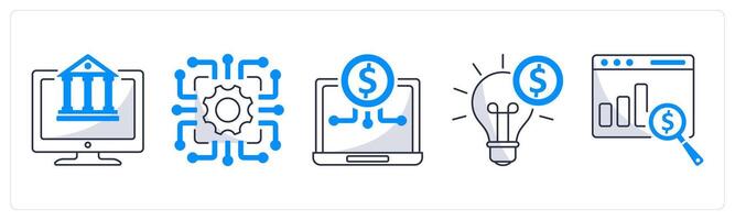 A set of 5 blockchain icons as digital banking, technology, digital economy vector