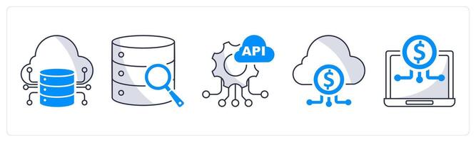 A set of 5 blockchain icons as big data, big data analytics vector